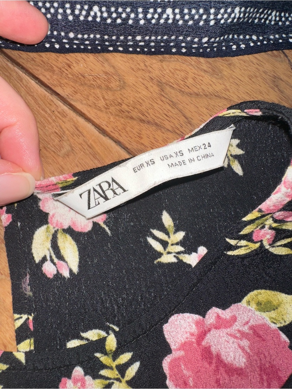 Zara Black Dresses with White Polka Dot and Pink Floral Accents - Picture 7 of 10